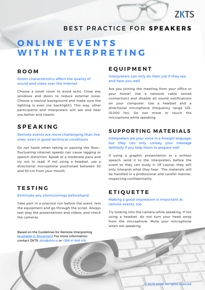 Online events with interpreting tips for speakers